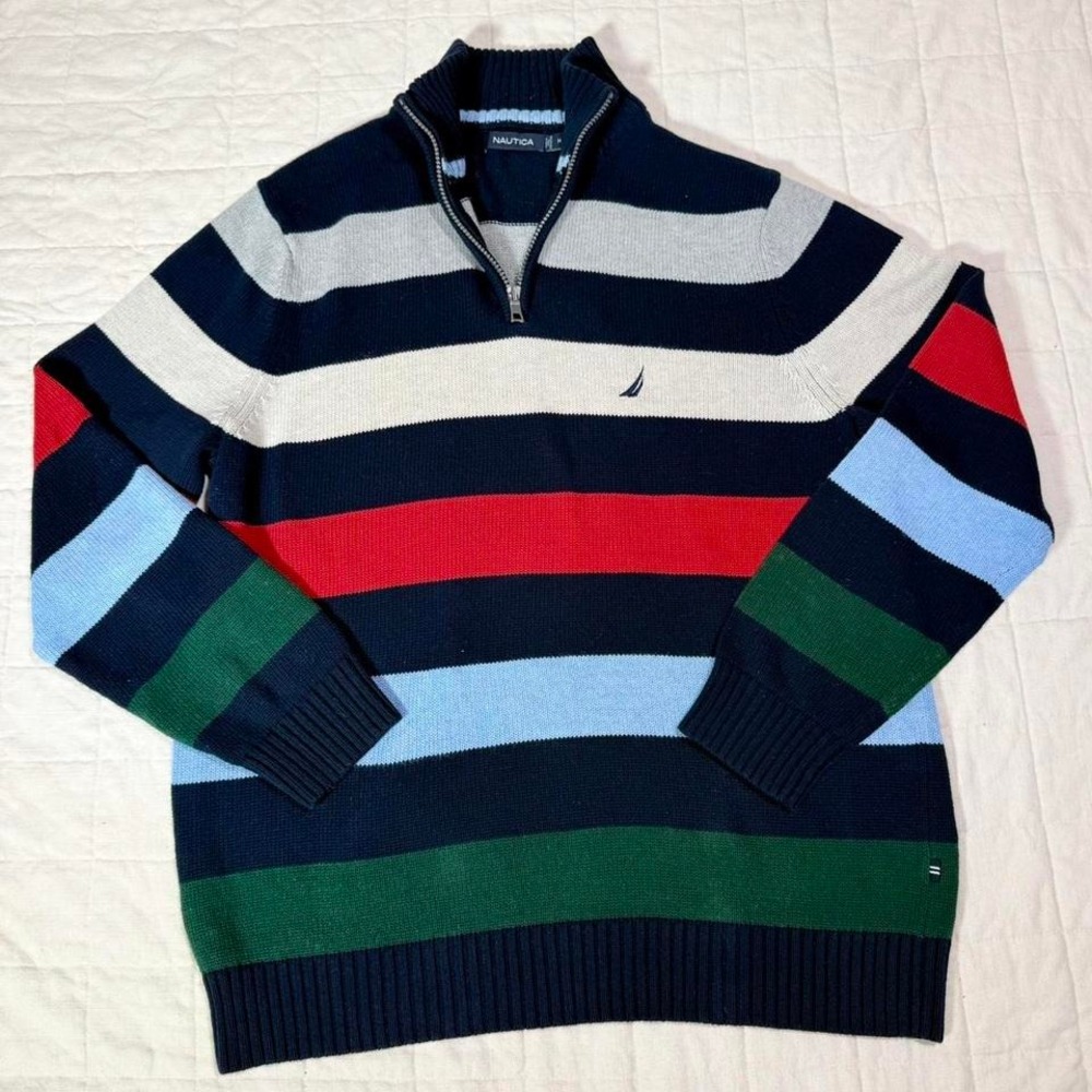 Nautica Multicolor Striped Quarter-Zip Sweater – Size M (Men's)